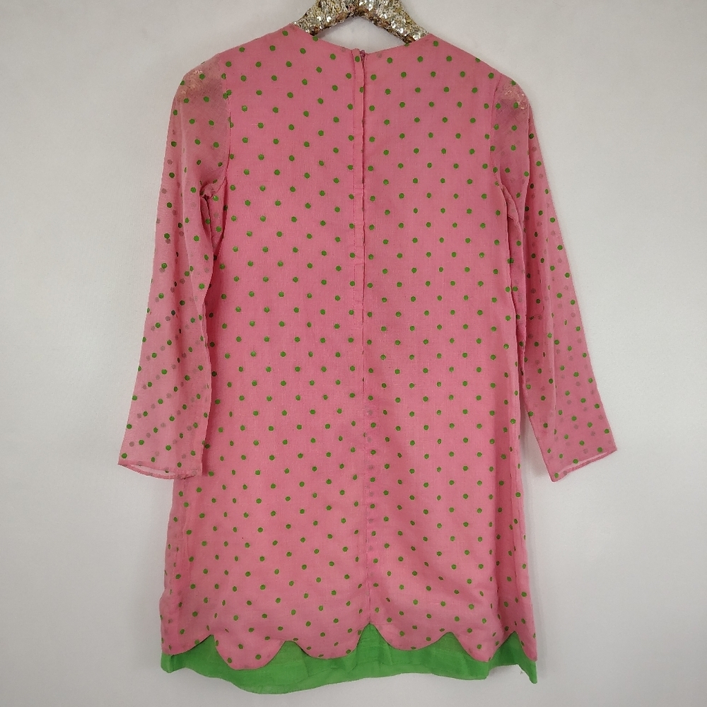 Vintage 60s Homemade Weekend Pink Watermelon Polka Dot Mini Dress Mod Go Go - Picture 5 of 9